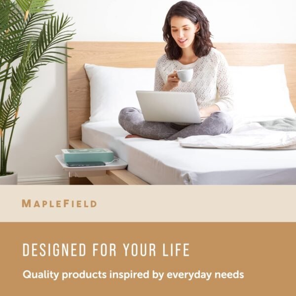 Maplefield Universal Bed Shelf - Clip-On Nightstand - Bedside Caddy for Bed - Great for Bunk Beds, Dorms, Small Spaces, and More - Holds Up to 60 LBS - 12” x 16 [White] - Image 9