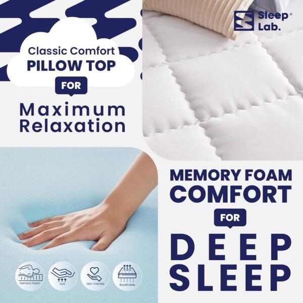 Sleep Lab Dual Layer 4 Inch Memory Foam Mattress Topper - Twin XL Mattress Topper - Cooling Mattress Topper for Back Pain - 2 Inch Cooling Gel Memory Foam, Medium Support + 2 Inch Pillow Top - Image 4