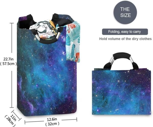 Blue Purple Galaxy Stars Laundry Hamper,Waterproof and Foldable Laundry Bag with Handles for Baby Nursery College Dorms Kids Bedroom Bathroom - Image 5