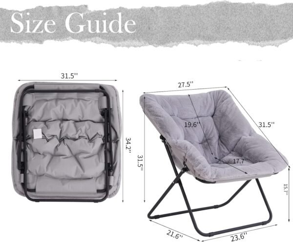 Comfy Saucer Chair, Soft Faux Fur Oversized Folding Accent Chair, Flexible Lounge Lazy Chair for Adults Kids, Metal Frame Moon Chair for Dorm Room, Bedroom, Living Room - Image 2