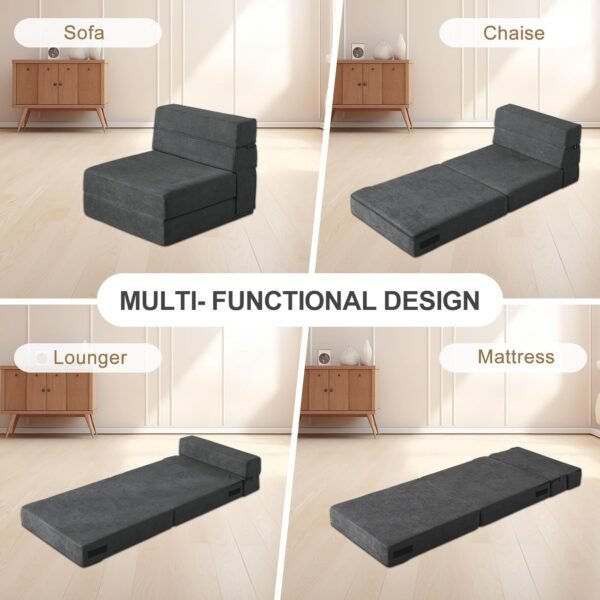 Folding Sofa Bed Single Size with Pillow Memory Foam Convertible Sleeper Chair Floor Couch Futon Lazy for Living Room/Home Office/Guest Beds/Apartment/Upstairs Loft,Dark Gray - Image 5