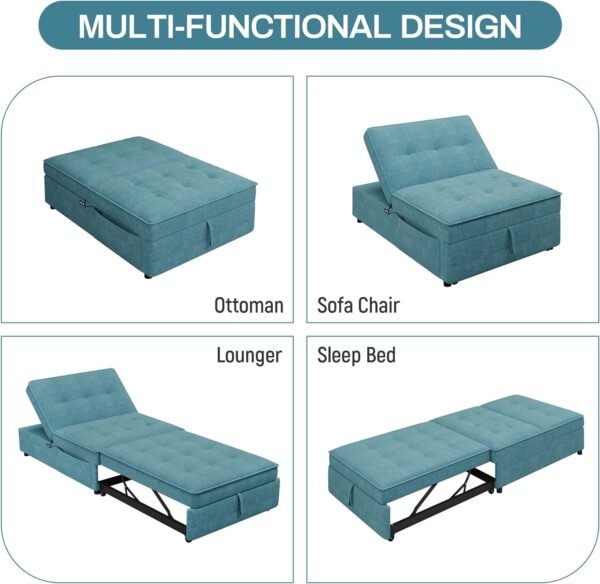 Convertible Sofa Chair Bed, 4-in-1 Armless Sleeper Folding Ottoman Sofa Bed with Adjustable Backrest, Pocket and USB Port for Small Room Apartment,Living Room,Bedroom (Teal) - Image 6