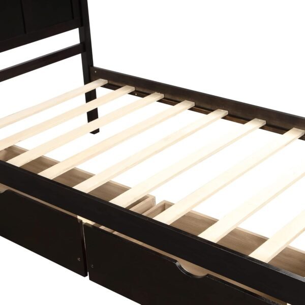 Harper & Bright Designs Twin Bed with Storage Drawers, Solid Wood Platform Bed Frame with Headboard - Espresso - Image 6