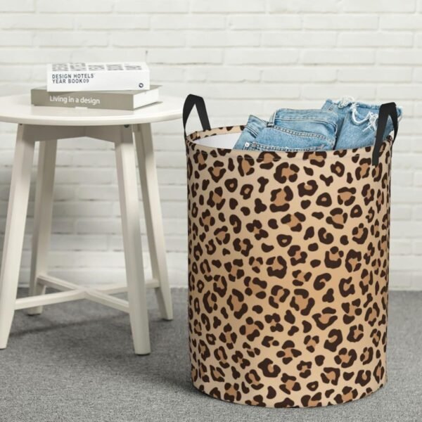 Leopard Print Round Laundry Hamper Animal Skin Texture Storage Basket Toys Clothes Organizer Bin For Home Bathroom Bedroom Dorm Nursery, 62l - Image 8