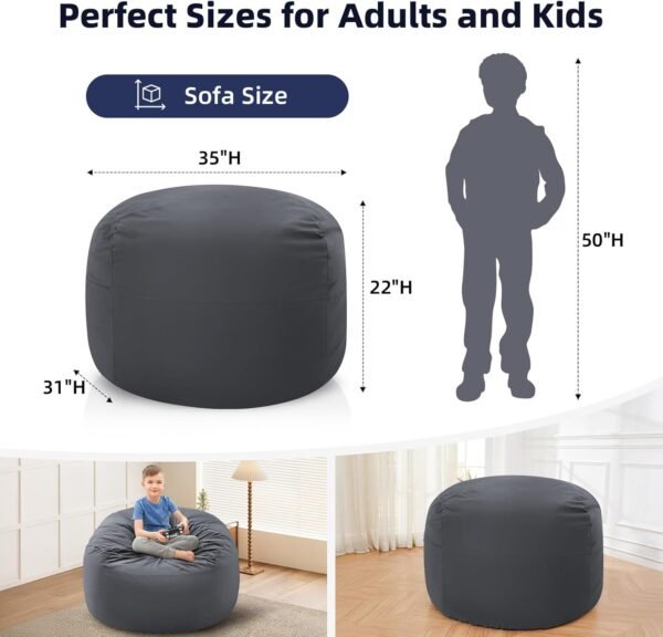 Bean Bag Chairs 4ft - Memory Foam Bean Bag Chairs for Adults/Teens with Filling Sofa with Soft Micro Fiber Cover - Round Fluffy Couch for Living Room Bedroom College Dorm - Image 2