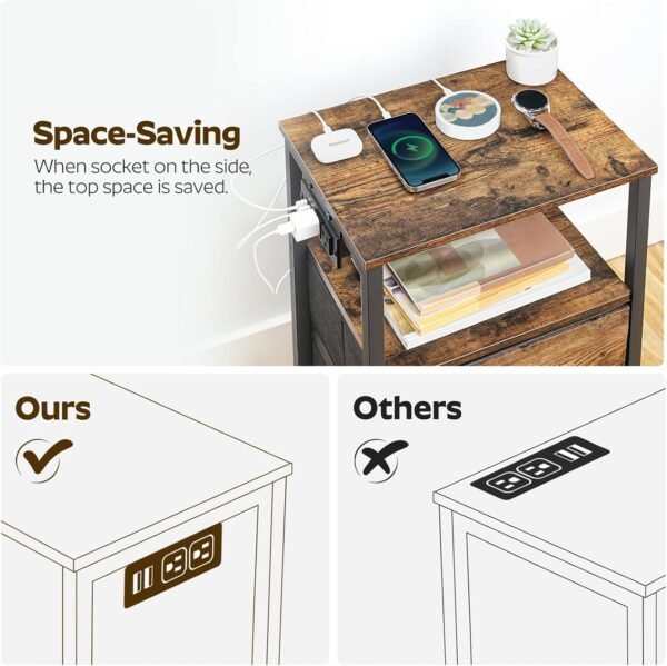 Nightstands Set of 2, Dorm Night Stand with Charging Station, Bedside Tables with 2 Non-Woven Drawers, Side Table for Dorm Room, End Table for Small Spaces, College, Living Room ET02L2BR - Image 7