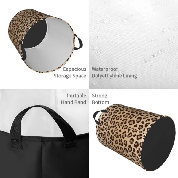 Leopard Print Round Laundry Hamper Animal Skin Texture Storage Basket Toys Clothes Organizer Bin For Home Bathroom Bedroom Dorm Nursery, 62l - Image 4