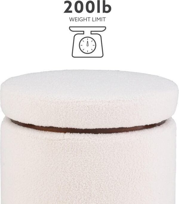 Linon Lexington Natural Sherpa Round Storage Ottoman with Wood Accent - Image 4