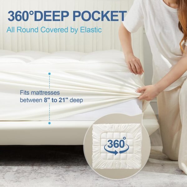 TwinXL Mattress Topper Pillow Top Mattress Cover Quilted Fitted Mattress Protector, Mattress Pad with 8"-21" Deep Pocket, 7D Snow Down Alternative Fill, Beige - Image 5