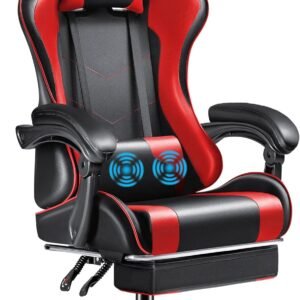Furmax Gaming Chair, Video Game Chair with Footrest and Massage Lumbar Support, Swivel Seat Height Adjustable Computer Chair with Headrest, Racing E-Sport Gamer Chair (Red)