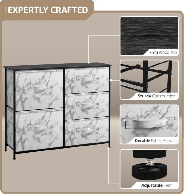 Sorbus Dresser with 5 Drawers - Chest Organizer Unit with Steel Frame Wood Top & Handle Easy Pull Fabric Bins for Clothes - Storage Furniture for Bedroom, Hallway, Living Room, Nursery & Closet - Image 4