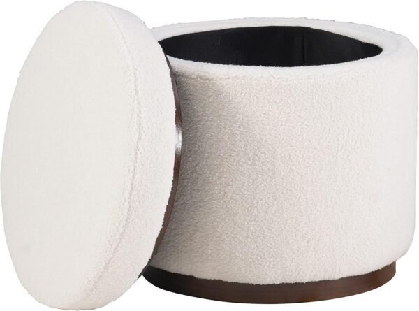 Linon Lexington Natural Sherpa Round Storage Ottoman with Wood Accent - Image 12
