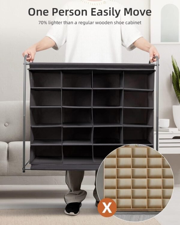 MULISOFT 5-Tier Shoe Cubby with 20-Grid Storage, Shoe Rack Organizer for Maintaining Shoes, Stackable Cubby Shoe Rack, Easy-to-Mobile Shoe Organizer Cubby for Entryway, Closet, Bedroom, Garage, Black - Image 7