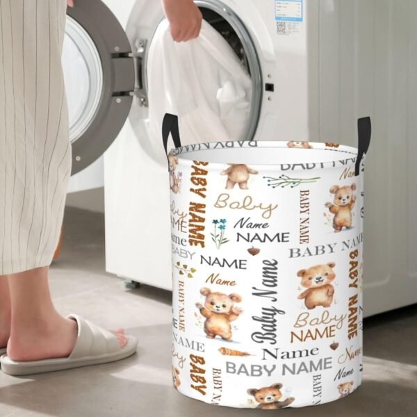 Custom Bear Baby Hamper for Nursery Name Personalized Kids Laundry Basket Baby Room Decor Clothes Hamper Box for Boys Girls Laundry Hamper Collapsible Storage Basket with Handles - Image 5