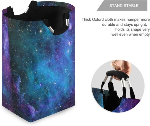 Blue Purple Galaxy Stars Laundry Hamper,Waterproof and Foldable Laundry Bag with Handles for Baby Nursery College Dorms Kids Bedroom Bathroom - Image 3