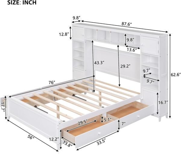 Ball & Cast Full Size Modern Large Platform Bed with All-in-One Cabinet & Shelf,Soild Wooden Bedframe W/ 4 Drawers,Flexible Storage,Space Saving,Easy Assembly,for Bedroom Guest Room Apartment,White - Image 2