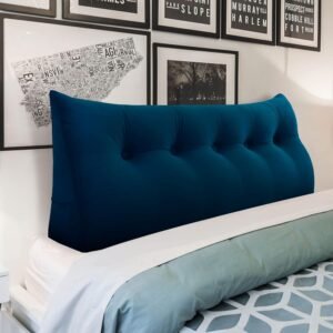 WOWMAX Multifunctional Upholstered Headboard Pillow Twin, Button Tufted Headboard Pillows, Portable Dorm Room Fabric Head Board Removable and Washable Velvet (100% Cotton) Deep Blue