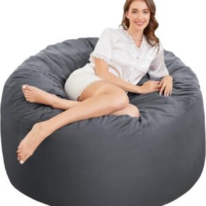 Bean Bag Chairs 4ft – Memory Foam Bean Bag Chairs for Adults/Teens with Filling Sofa with Soft Micro Fiber Cover – Round Fluffy Couch for Living Room Bedroom College Dorm