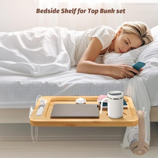 Bedside Shelf for Bunk Bed - Dorm Bed Shelf with Cup Holder, Night Light Socket, and Hook Versatile Bed Shelf for Dorm Room Essentials, Loft Nightstand, and Dorm Bed Storage Solution - Image 3