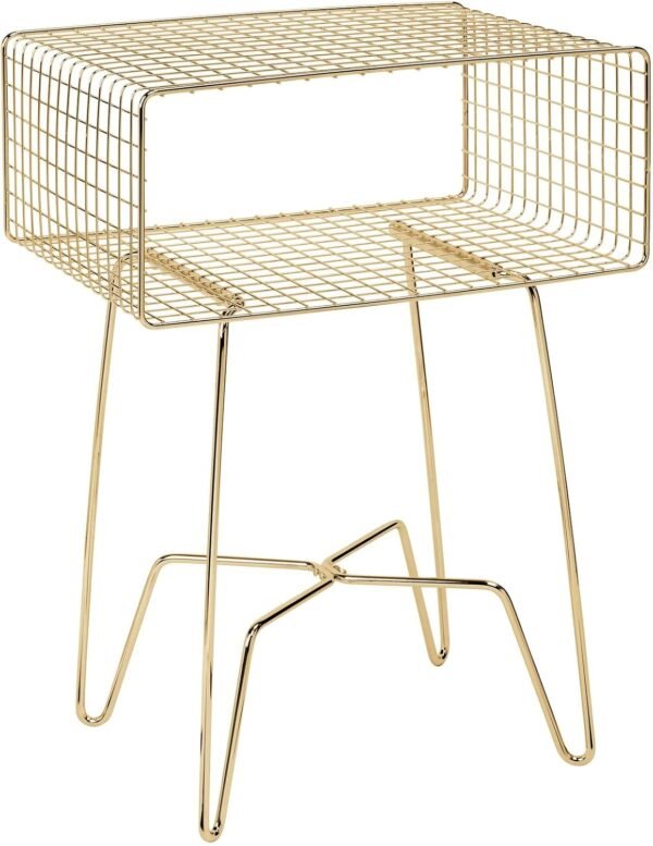 mDesign Modern Industrial Side Table with Storage Shelf, 2-Tier Metal Minimal End Table, Metallic Caged Grid - Accent Furniture for Living Room, Bedroom, Office, Dorm, Concerto Collection, Soft Brass