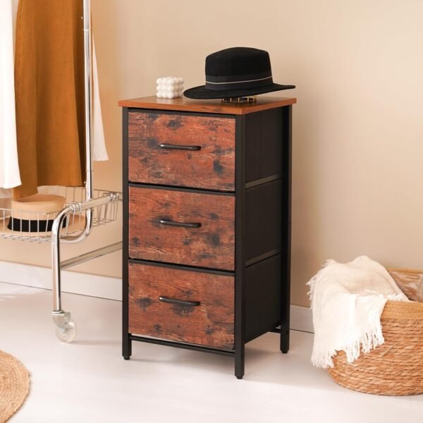 Yoobure Nightstand with 3 Fabric Drawers, Storage Drawers Small Dresser for Bedroom, Night Stands Bedside Tables Closet Drawers Dressers & Chests Organizer Unit Fabric Dresser for Hallway College Dorm - Image 2