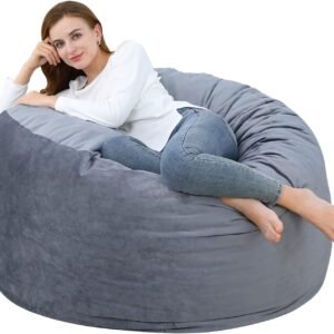 Giant Bean Bag Chair with High-Rebound Memory Foam, Stuffed Bean Bag Sofa with Dutch Velvet Cover, Big Bean Furniture with Soft Fabric, Plush Lazy Sofa Big Sofa Overall Foam-Filled Beanbag Chair 4 Ft