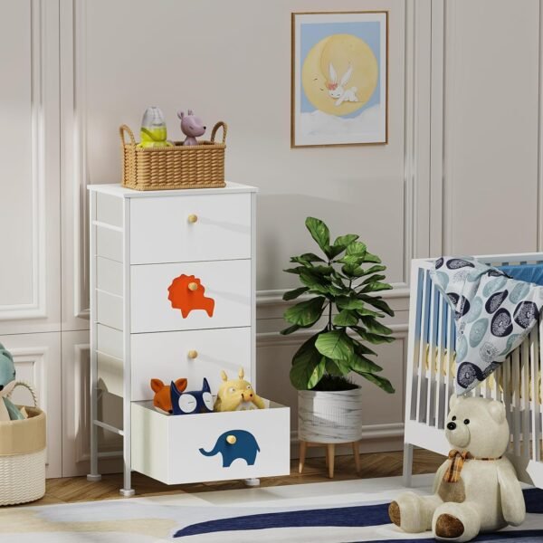 FRAPOW Kids Dresser for Bedroom, Baby Dresser with 4 Fabric Drawers Tall Storage Organizer for Toddler Child with Wood Top Metal Frame for Living Room, Nursery, Closet, Apartment - Image 6