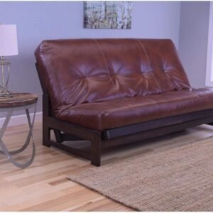 Kodiak Furniture Aspen Futon with Faux Leather Mattress in Saddle Brown