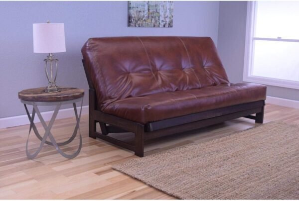 Kodiak Furniture Aspen Futon with Faux Leather Mattress in Saddle Brown