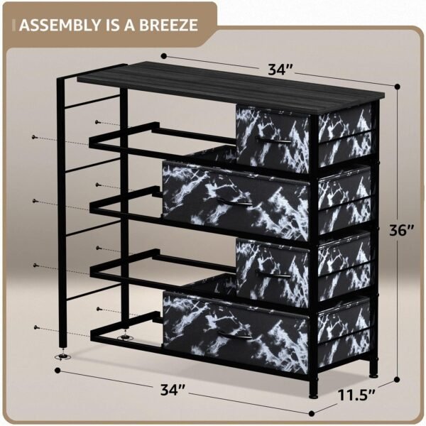Sorbus Dresser for Bedroom with 8 Drawers - Tall Chest Storage Tower Unit, for Closet, Hallway, Nursery, Entryway Organization - Steel Frame, Wood Top (Marble Black – Black Frame) - Image 3