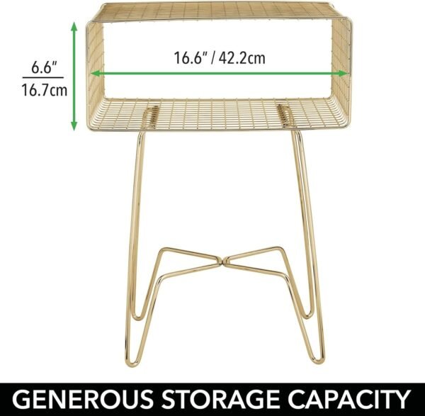 mDesign Modern Industrial Side Table with Storage Shelf, 2-Tier Metal Minimal End Table, Metallic Caged Grid - Accent Furniture for Living Room, Bedroom, Office, Dorm, Concerto Collection, Soft Brass - Image 5
