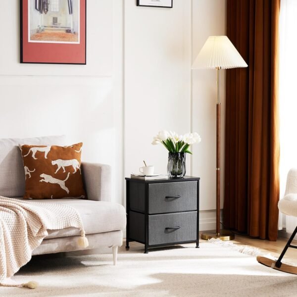 Nightstand with 2 Drawers, Small Dresser with 2 Drawers for Bedroom, End Table with Fabric Bins Bedside Furniture for Bedroom, Closet, Entryway, College Dorm, Grey - Image 7