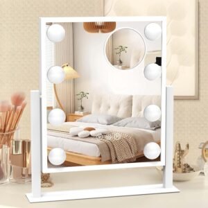 Hollywood Vanity Mirror with Lights for Desk, 8 Dimmable Bulbs, 3 Color Light, Touch Control, Lighted Makeup Mirrors with Lighting for Dorm White