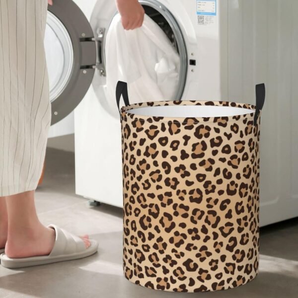 Leopard Print Round Laundry Hamper Animal Skin Texture Storage Basket Toys Clothes Organizer Bin For Home Bathroom Bedroom Dorm Nursery, 62l - Image 7