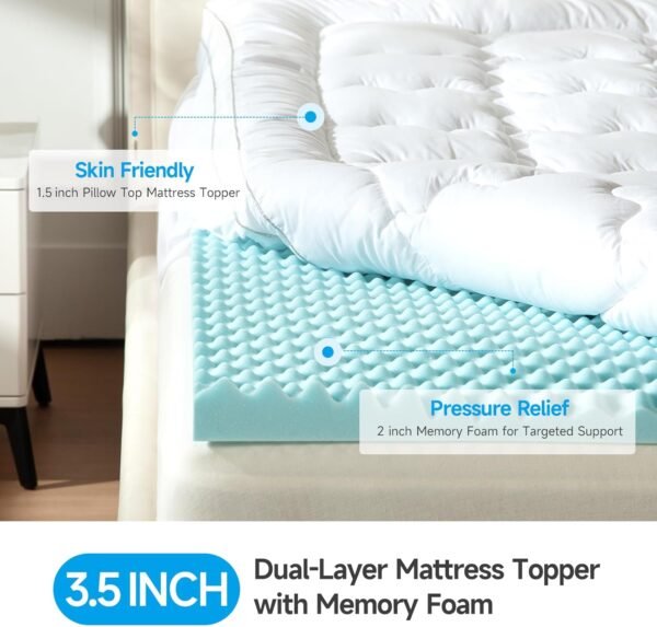 Choc Chick Dual Layer Twin Mattress Topper, 2 Inch Egg Crate Memory Foam Plus 1.5 Inch Pillow Top for Back Pain Relief, Cooling Bed Topper - Image 2