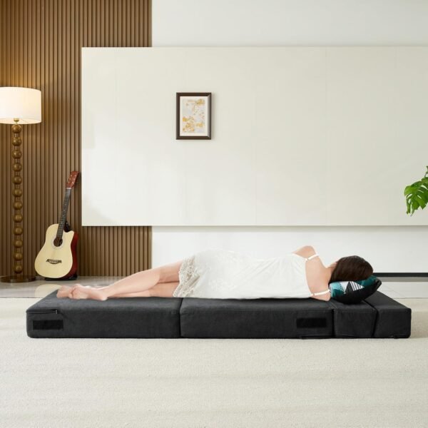 Folding Sofa Bed Single Size with Pillow Memory Foam Convertible Sleeper Chair Floor Couch Futon Lazy for Living Room/Home Office/Guest Beds/Apartment/Upstairs Loft,Dark Gray - Image 2
