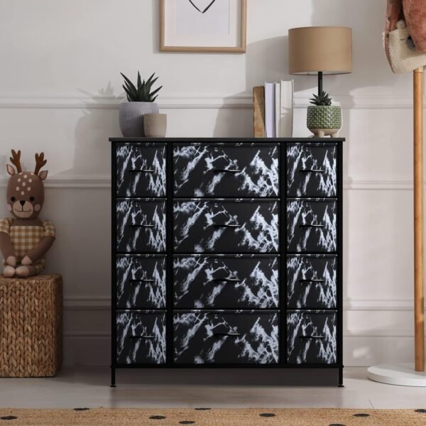 Sorbus Dresser with 12 Drawers - Chest Organizer Unit with Steel Frame Wood Top & Handle Easy Pull Fabric Bins for Clothes - Large Storage Furniture for Bedroom, Hallway, Living Room, Nursery & Closet - Image 6