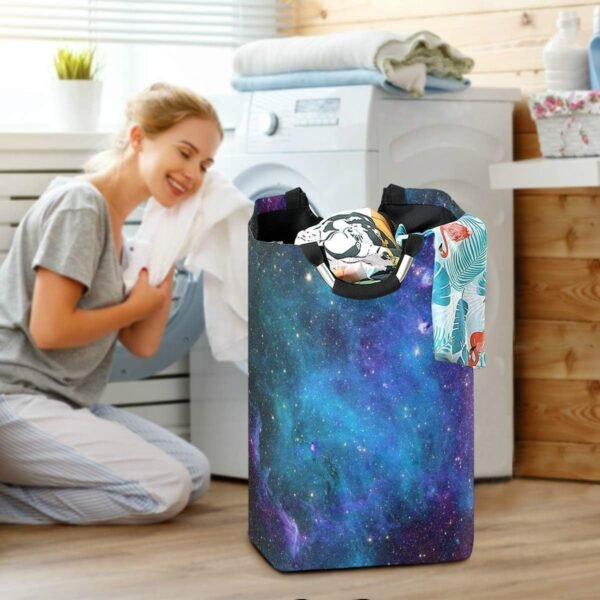 Blue Purple Galaxy Stars Laundry Hamper,Waterproof and Foldable Laundry Bag with Handles for Baby Nursery College Dorms Kids Bedroom Bathroom - Image 6