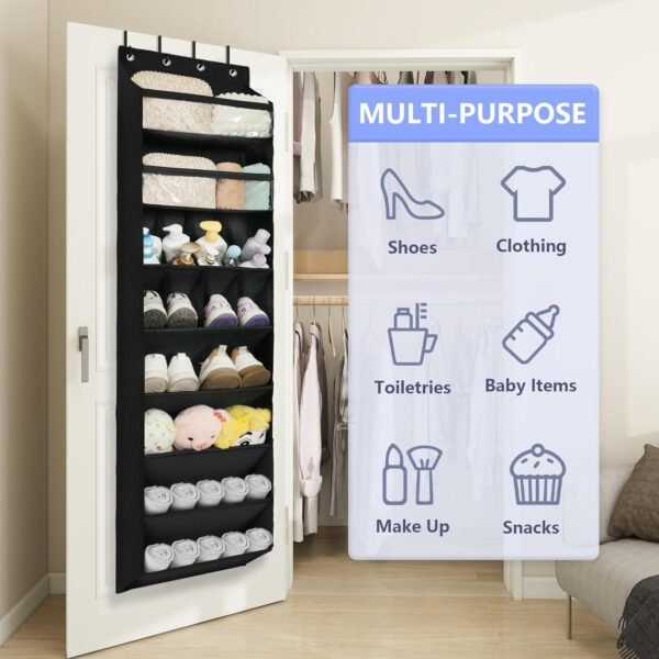 FENTEC 1 Pack 8 Shelves Over The Door Shoe Organizer,68" Exlarge Deep Pockets Hanging Shoe Organizers, Shoe Rack for Closet, Shoe Holder for Boots,Over Door Organizer in Home, RV, Dorm, Black - Image 6