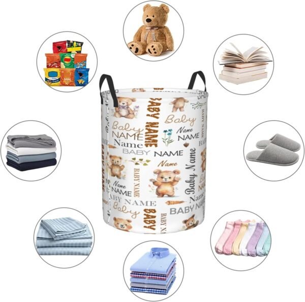 Custom Bear Baby Hamper for Nursery Name Personalized Kids Laundry Basket Baby Room Decor Clothes Hamper Box for Boys Girls Laundry Hamper Collapsible Storage Basket with Handles - Image 4