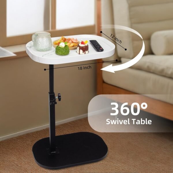 Aoligrace Night Stand Adjustable Height, 360°Swivel C Shaped End Table for Couch Sofa, Walnut Bed Side Table for Living Room Bedroom College Dorm Hospital (White) - Image 4
