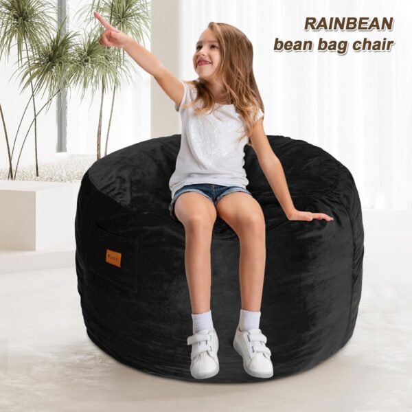 RAINBEAN Bean Bag Chair,Deluxe Velvet Super Soft Lazy Sofa Fur with Memory Foam Filled,Comfortable Adult Bean Bag Chair for Living Room Bedroom College Dorm (28.7in/Grey) - Image 6