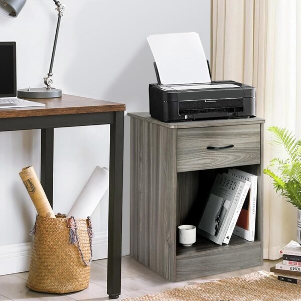 VOWNER 2 PCS Grey Nightstand with Drawer and Storage Shelf, Bedside Table End Tables, File Cabinet Storage with Sliding Drawers and Shelf for Bedroom - Image 6