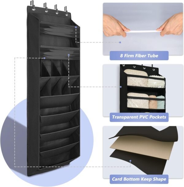 FENTEC 1 Pack 8 Shelves Over The Door Shoe Organizer,68" Exlarge Deep Pockets Hanging Shoe Organizers, Shoe Rack for Closet, Shoe Holder for Boots,Over Door Organizer in Home, RV, Dorm, Black - Image 3