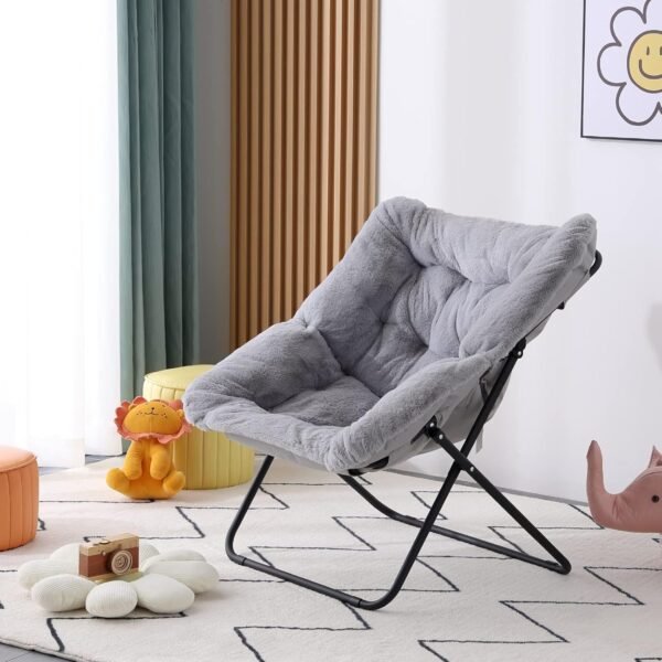 Comfy Saucer Chair, Soft Faux Fur Oversized Folding Accent Chair, Flexible Lounge Lazy Chair for Adults Kids, Metal Frame Moon Chair for Dorm Room, Bedroom, Living Room - Image 5