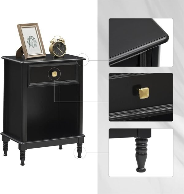 IDEALHOUSE Black Nightstand Bedroom Nightstand with Drawer and Storage Shelf, Modern End Table Side Table for Bedroom Living Room College Dorm - Image 7