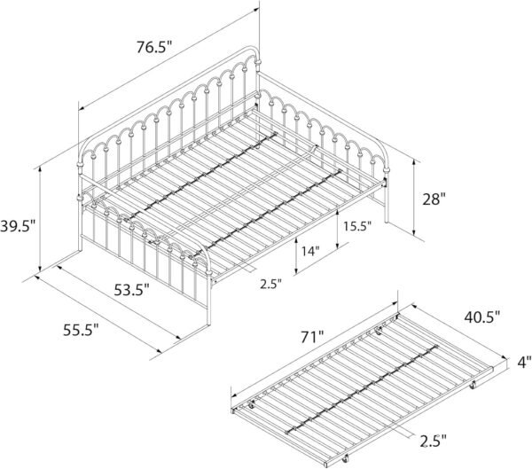 Novogratz Bright Pop Full Metal Daybed with Twin Trundle Bed, Black - Image 12