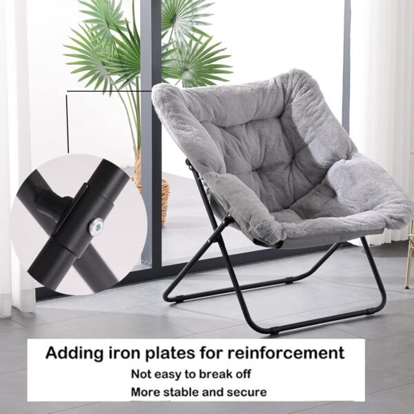 Comfy Saucer Chair, Soft Faux Fur Oversized Folding Accent Chair, Flexible Lounge Lazy Chair for Adults Kids, Metal Frame Moon Chair for Dorm Room, Bedroom, Living Room - Image 3