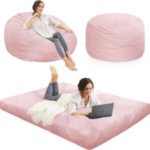 Bean Bag Chairs for Adults – Giant Bean Bag Chair Convertible Bean Bag Bed – Beanbag Chair with Removable Cover/Furniture Foam Filler – Bean Bag Couch Sofa in Bedroom Dorm Room – 4Ft Pink