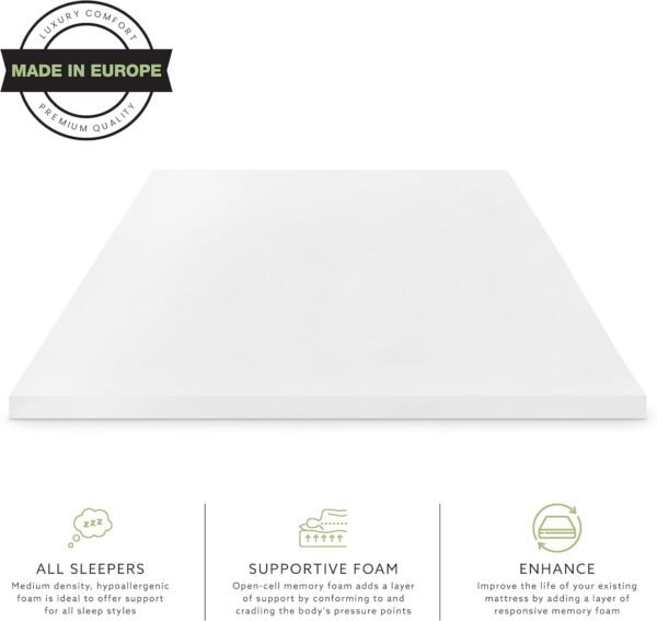 BioPEDIC 2-Inch Twin-XL Size Mattress Topper, Essential Medium Plush Memory Foam Mattress Topper, CertiPUR-US Certified, White, Twin-XL Size (80" L x 39" W x 2" H) - Image 4